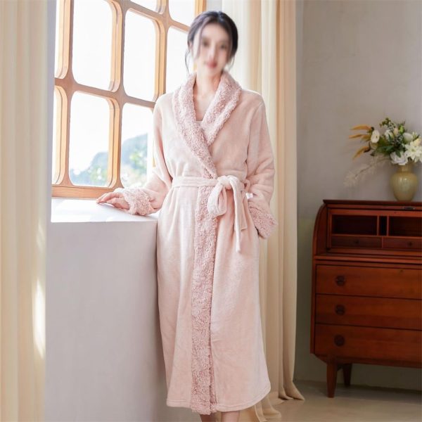 CSCDD Long Lapel Long Sleeved Pajamas For Warmth And Comfort, Home Wear, Women's Pajamas Autumn And Winter Patchwork Long Lapel