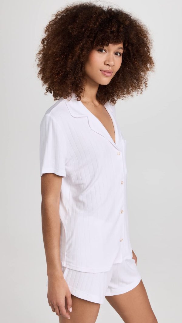 Women's Gisele Rib Relaxed Short Pj Set, White, XS