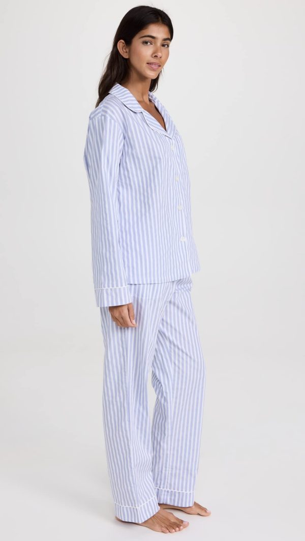 Womens Long Sleeve Notch Collar & Pant Sleepwear Pajama Set, Organic Cotton