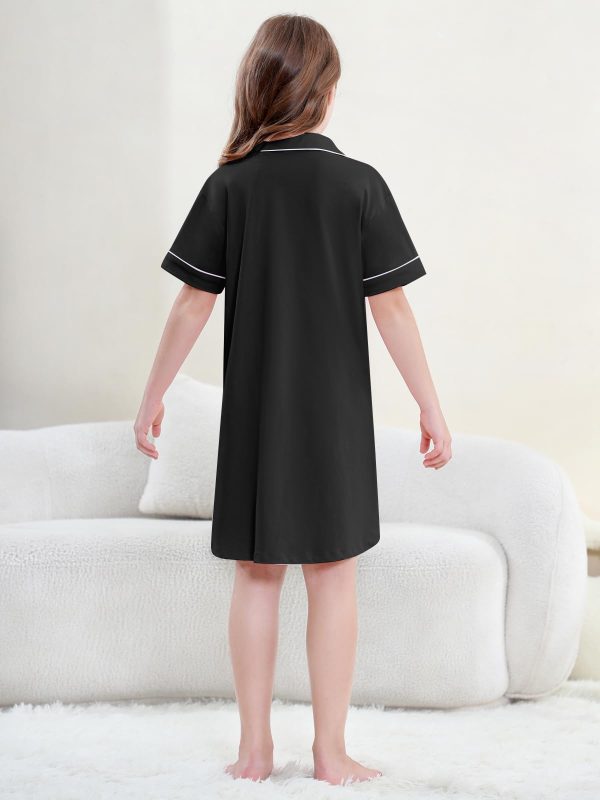 Girls Nightgown 100% Cotton Short Sleeve Button Down Pajama Ages 4-14