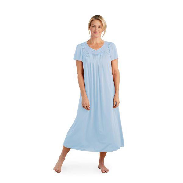 Nightgown - Women's Long Tricot Nightgown, Short Flutter Sleeves, Comfortable Lightweight Fabric, Sleepwear