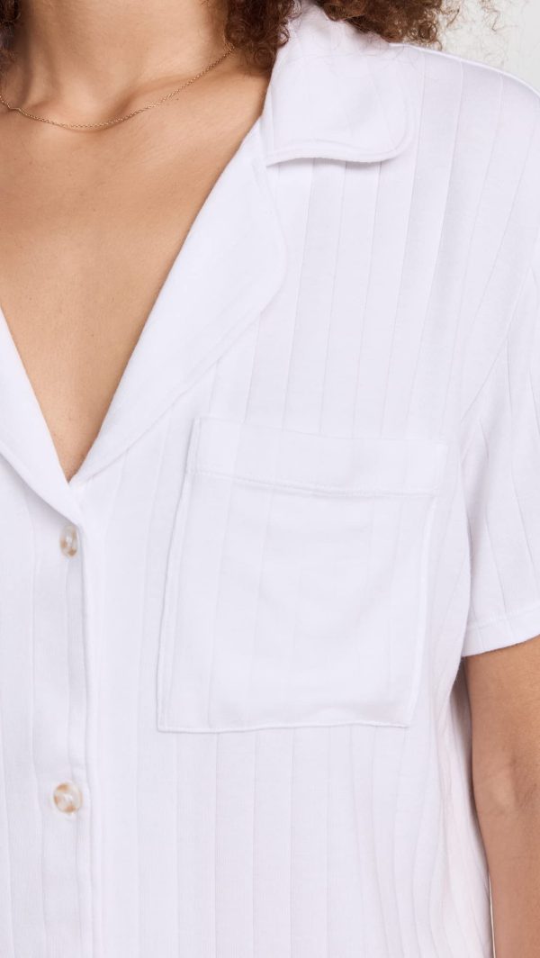 Women's Gisele Rib Relaxed Short Pj Set, White, XS
