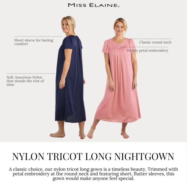 Nightgown - Women's Long Tricot Nightgown, Short Flutter Sleeves, Comfortable Lightweight Fabric, Sleepwear