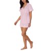 Women’s Short Sleeve Woven Cotton Sateen Shorty Pajama Set – Organic, Soft, Lightweight, Classic Fit Sleepwear, Pink Stripe,