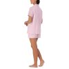 Women’s Short Sleeve Woven Cotton Sateen Shorty Pajama Set – Organic, Soft, Lightweight, Classic Fit Sleepwear, Pink Stripe,