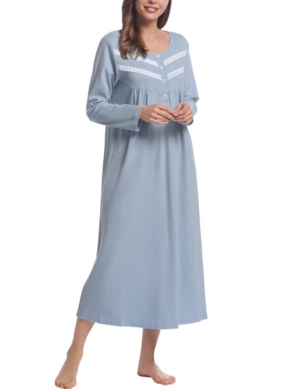 Double Brushed 100% Cotton Flannel Nightgown Women Long Sleeve Thick Warm Night Gown Sleepwear Winter Spring S-XXL