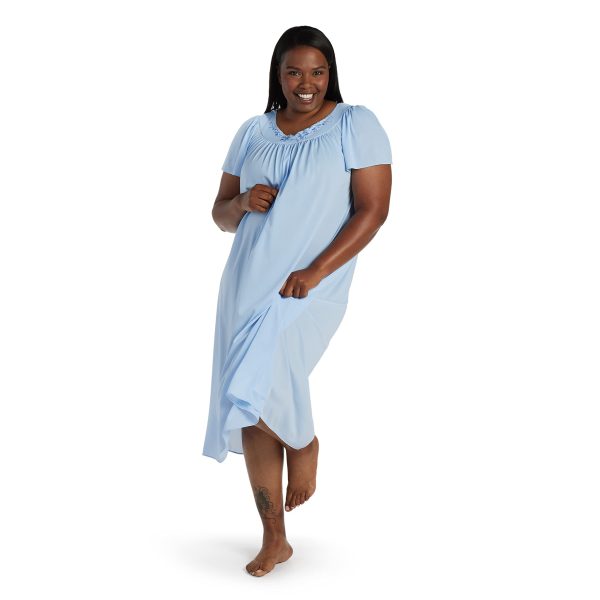 Nightgown - Women's Long Tricot Nightgown, Short Flutter Sleeves, Comfortable Lightweight Fabric, Sleepwear