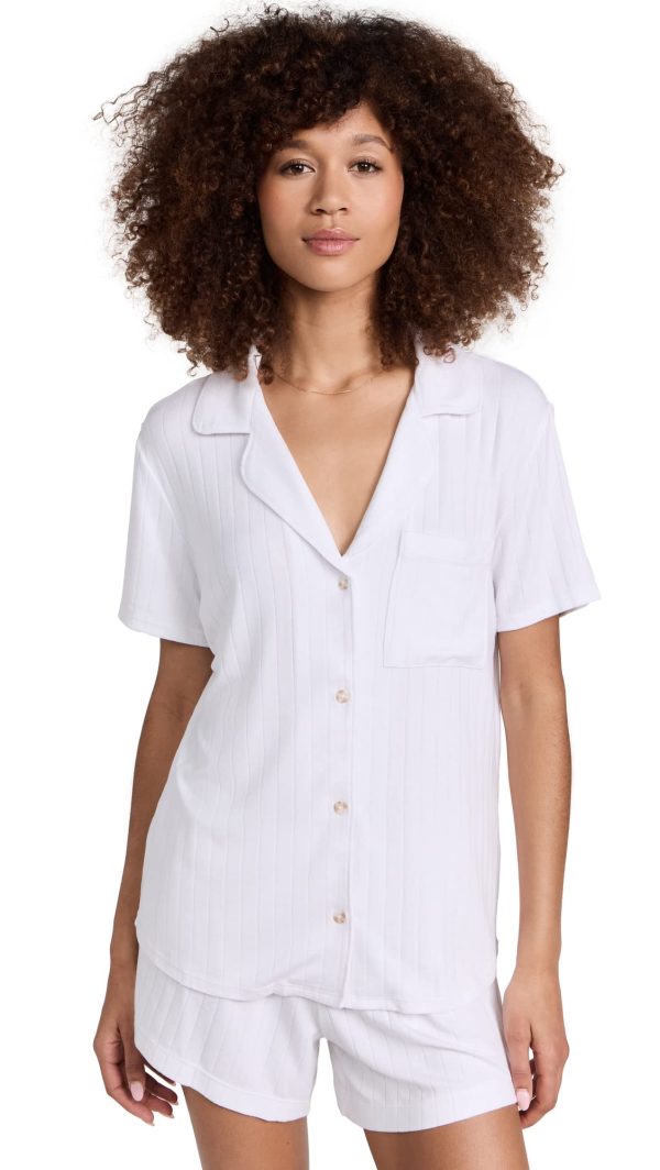 Women's Gisele Rib Relaxed Short Pj Set, White, XS