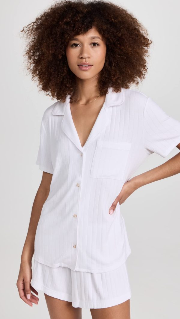 Women's Gisele Rib Relaxed Short Pj Set, White, XS