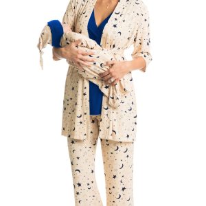 5 Piece Maternity and Nursing PJ Pant Set for Mom and Baby
