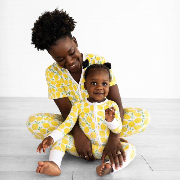 New Mother's Bundle, Includes Womens Pajama Top and Bottoms, Newborn 2-Way Zipper Pajamas, Viscose Derived from Bamboo, Lemons