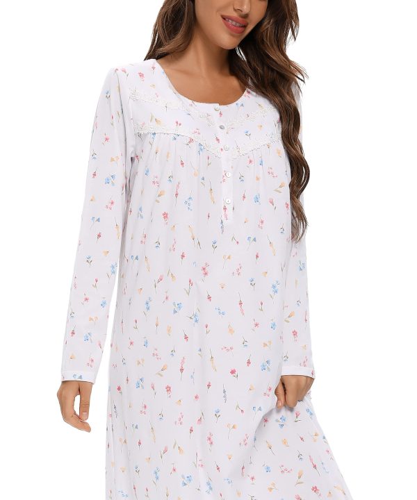 Long Sleeve Cotton Nightgowns for Women Soft Ladies Cotton Nightgown Long Sleep Dress Nightdress Nighties