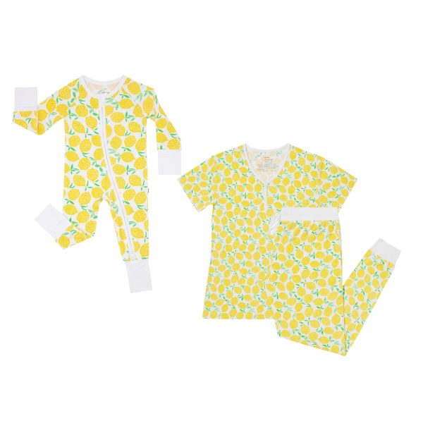 New Mother's Bundle, Includes Womens Pajama Top and Bottoms, Newborn 2-Way Zipper Pajamas, Viscose Derived from Bamboo, Lemons