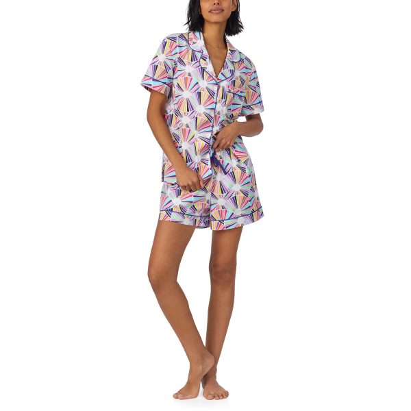 Womens Short Sleeve Notch Collar & Shorts Sleepwear Pajama Set, Organic Cotton