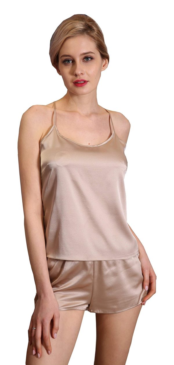 Womens Pure Natural Silk Cami Shorts PJ Set Sleepwear Nightwear
