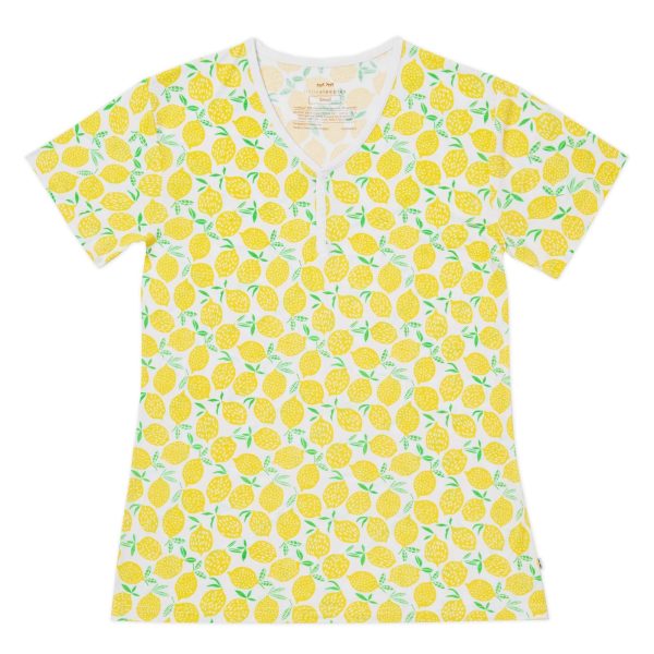 New Mother's Bundle, Includes Womens Pajama Top and Bottoms, Newborn 2-Way Zipper Pajamas, Viscose Derived from Bamboo, Lemons