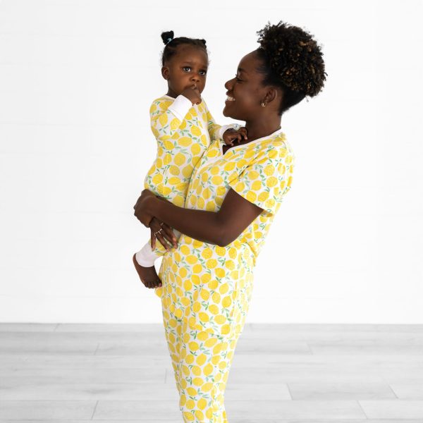 New Mother's Bundle, Includes Womens Pajama Top and Bottoms, Newborn 2-Way Zipper Pajamas, Viscose Derived from Bamboo, Lemons