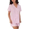 Women’s Short Sleeve Woven Cotton Sateen Shorty Pajama Set – Organic, Soft, Lightweight, Classic Fit Sleepwear, Pink Stripe,
