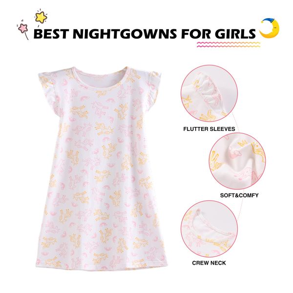 Girls' Dress, Toddler Cotton Soft Short Sleeve Sleepshirts,3-10 Years