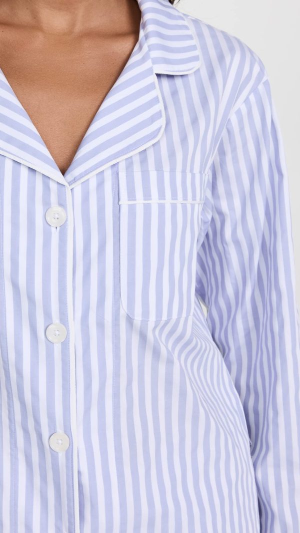 Womens Long Sleeve Notch Collar & Pant Sleepwear Pajama Set, Organic Cotton