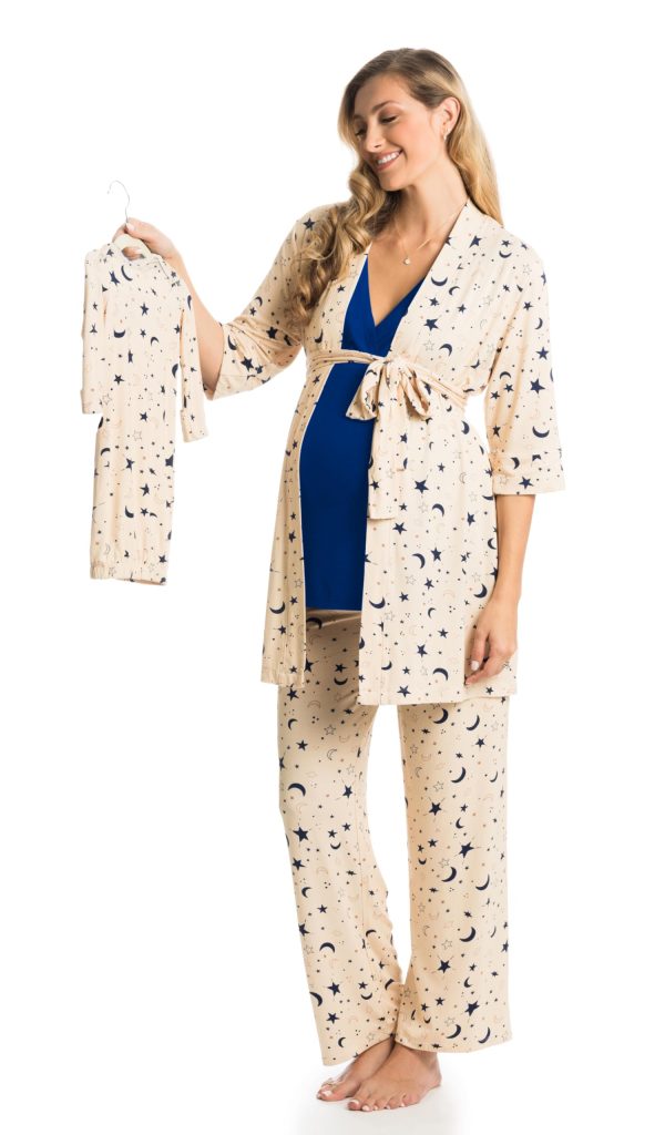5 Piece Maternity and Nursing PJ Pant Set for Mom and Baby