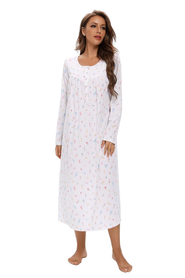 Long Sleeve Cotton Nightgowns for Women Soft Ladies Cotton Nightgown Long Sleep Dress Nightdress Nighties