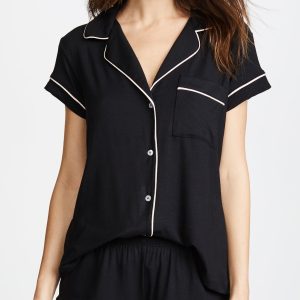 Gisele Classic Women's Pajama Set | Short Sleeve Button Down Shirt w Front Pocket, Shorts w Elastic Waist