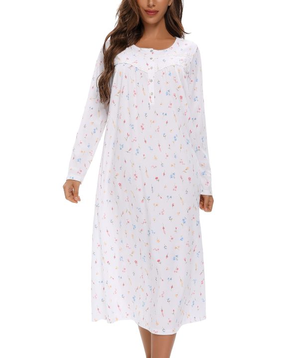 Long Sleeve Cotton Nightgowns for Women Soft Ladies Cotton Nightgown Long Sleep Dress Nightdress Nighties