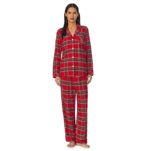 Long Sleeve Brushed Twill Notch Collar PJ Set Red Plaid MD (US 8-10)