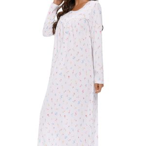 Long Sleeve Cotton Nightgowns for Women Soft Ladies Cotton Nightgown Long Sleep Dress Nightdress Nighties