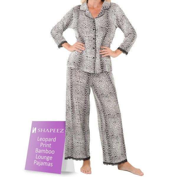 Leopard Pajamas for Women - Pajamas Set with 3/4 Sleeve Top & Pants - Leopard Print Bamboo from Viscose Lounge Pajama w/Black
