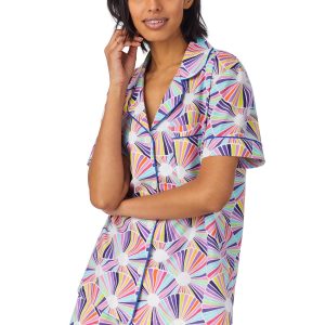 Womens Short Sleeve Notch Collar & Shorts Sleepwear Pajama Set, Organic Cotton