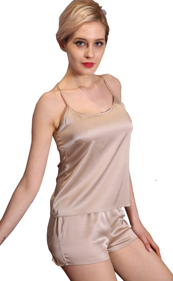 Womens Pure Natural Silk Cami Shorts PJ Set Sleepwear Nightwear