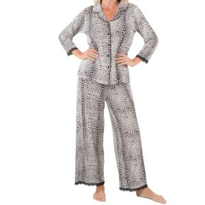 Leopard Pajamas for Women - Pajamas Set with 3/4 Sleeve Top & Pants - Leopard Print Bamboo from Viscose Lounge Pajama w/Black