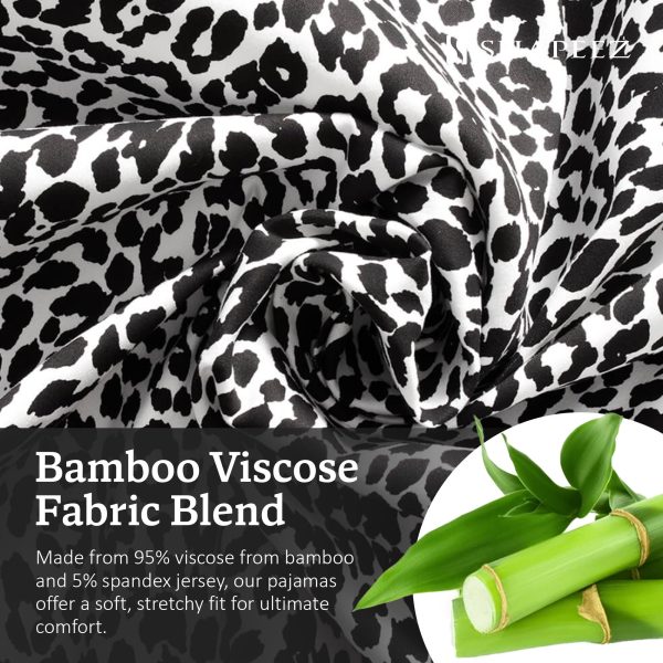Leopard Pajamas for Women - Pajamas Set with 3/4 Sleeve Top & Pants - Leopard Print Bamboo from Viscose Lounge Pajama w/Black