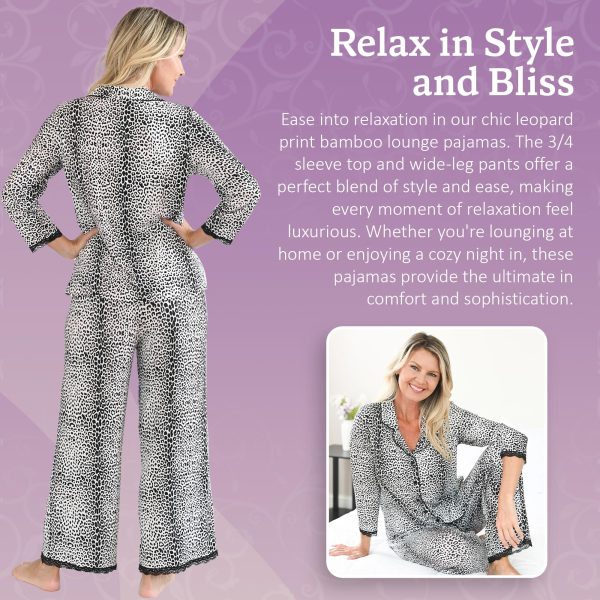 Leopard Pajamas for Women - Pajamas Set with 3/4 Sleeve Top & Pants - Leopard Print Bamboo from Viscose Lounge Pajama w/Black
